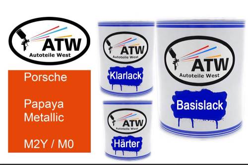 Porsche, Papaya Metallic, M2Y / M0: 1L Lackdose + 1L Klarlack + 500ml Härter - Set, von ATW Autoteile West.